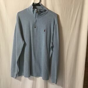 Vintage Polo Ralph Lauren Ribbed 100% Cotton 1/4 Zip Blue Pullover Sweater XL